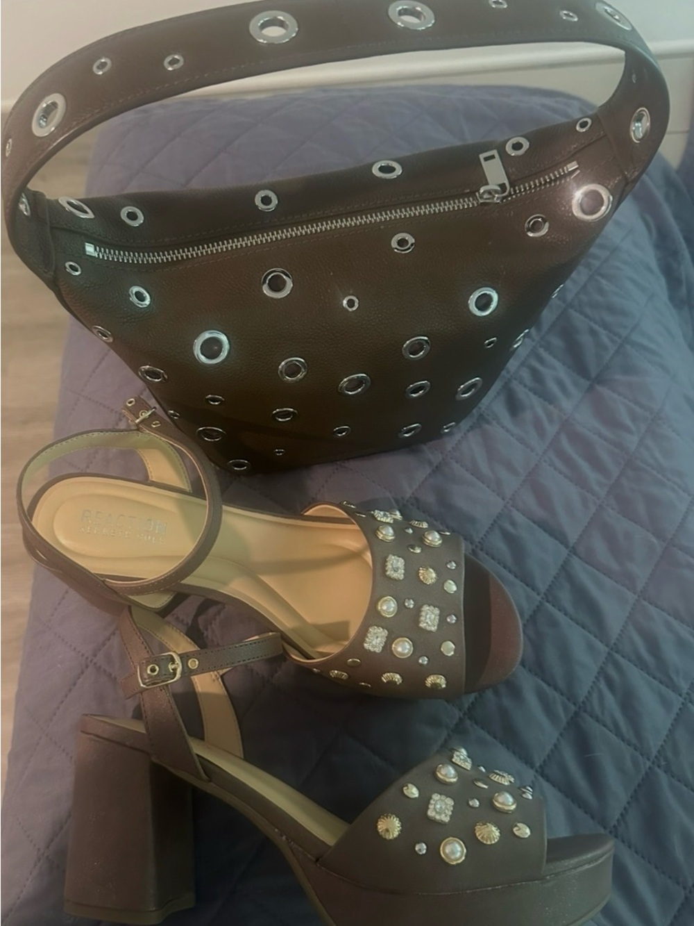 Brand new Brown Kenneth cole sandals and new  Walterbaker leather tote bag .